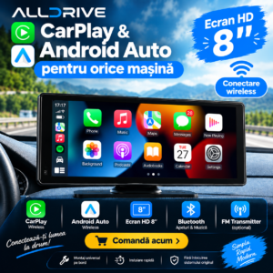 ALLDRIVE Pro 8.1” – Sistem CarPlay Android Auto Wireless cu DVR