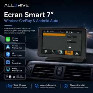 Sistem Multimedia Portabil AllDrive Smart – Wireless CarPlay & Android Auto