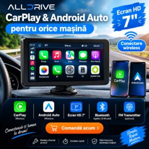 ALLDRIVE Smart 7” – Sistem CarPlay Android Auto Wireless pentru mașină
