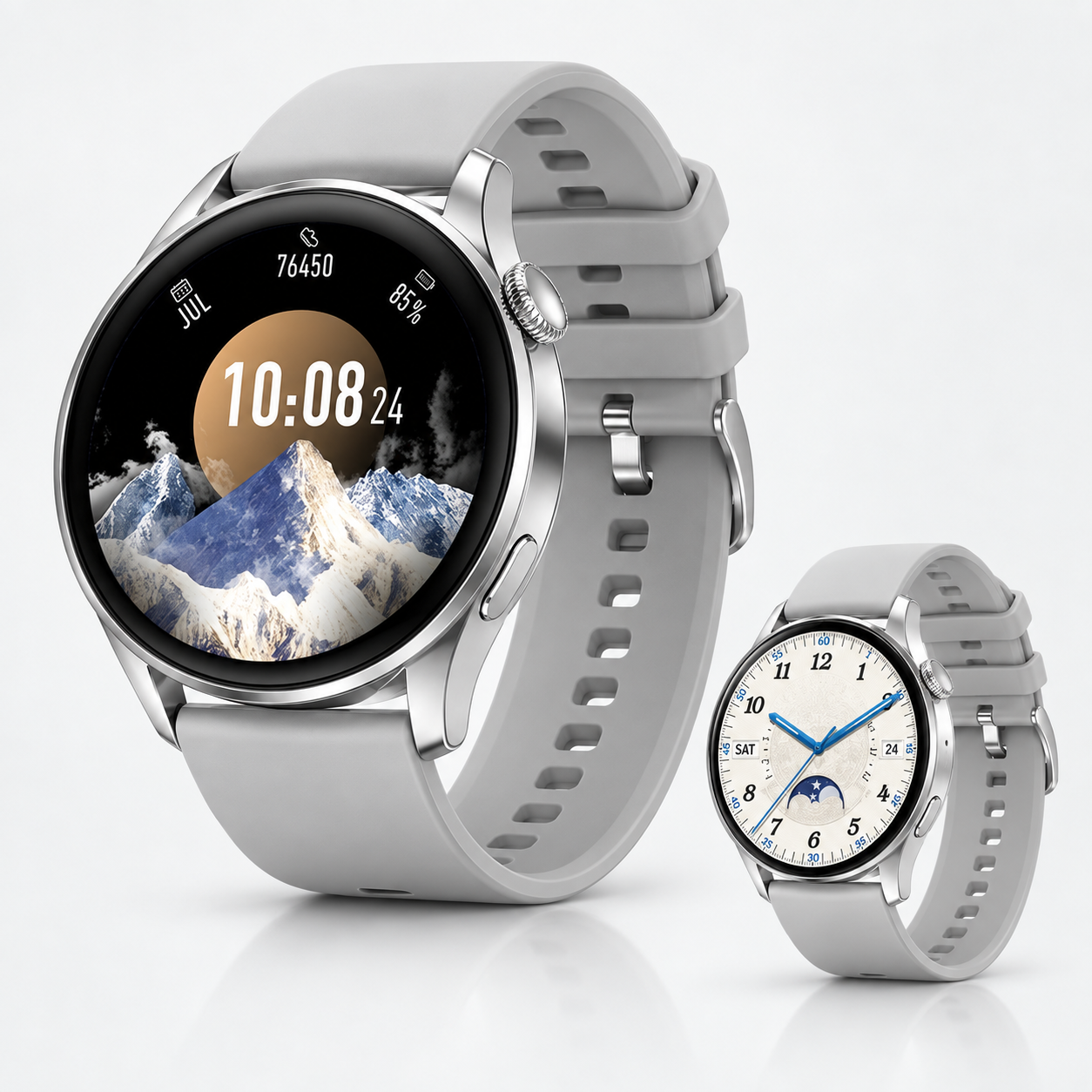 Ceas Smartwatch DT3 Mini Grey, 2 Curele, Argintiu